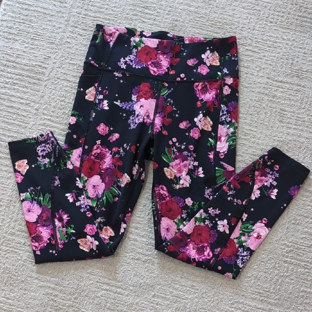 Victoria's Secret Women's Floral Flow Pocket Leggings - Black  Pink Sz M Short